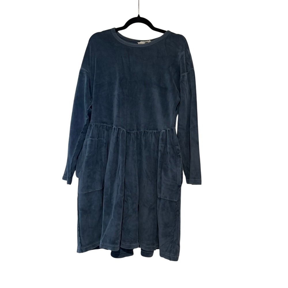 Sonia Rykiel Paris Dress sz M blue velour long sleeve babydoll style O